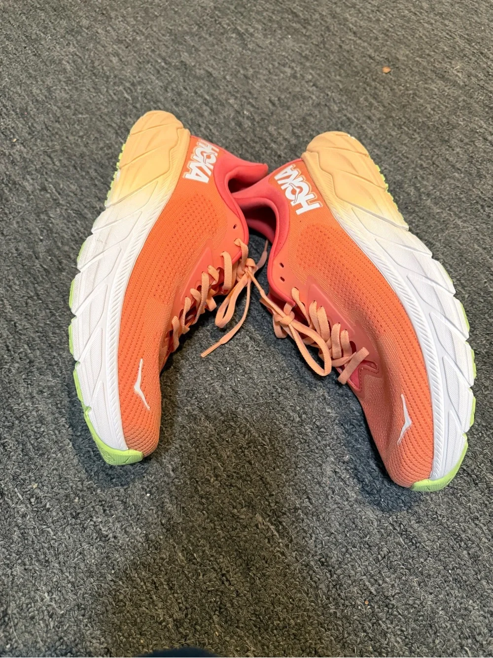 HOKA Arahi 7 Women’s Size 10 Coral Orange Lime Green Running Shoes Sneakers